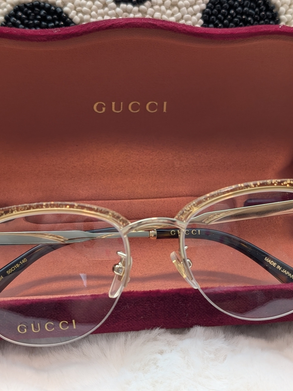 NWOT Gucci GG0201O Gold Glitter Half-Rim Women's Glasses - Picture 2 of 8